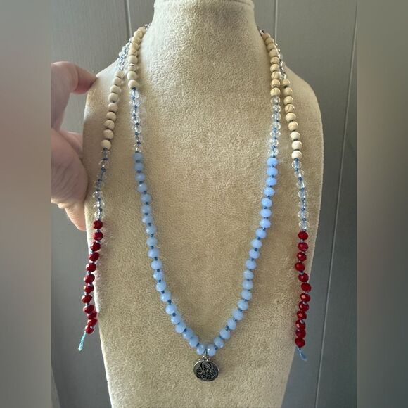 Colorful Beaded Necklace with Buddha Charm – 44” Long (New) - Picture 13 of 17